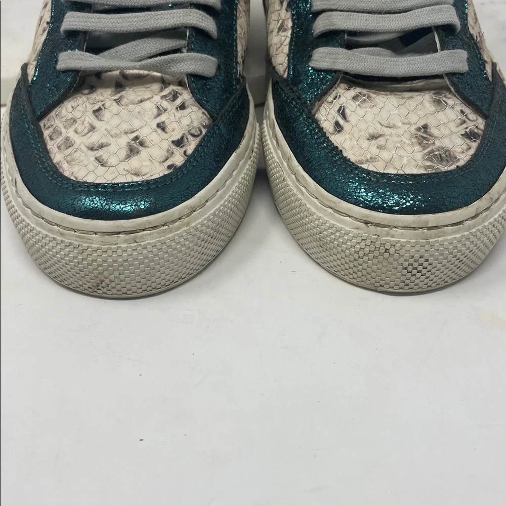 P448 Metallic Teal Snakeskin Accent Lace Sneakers Size 6